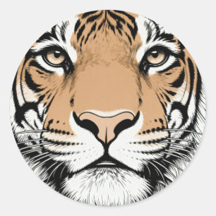 Starende Tijger Gezicht, Tijger Ronde Sticker