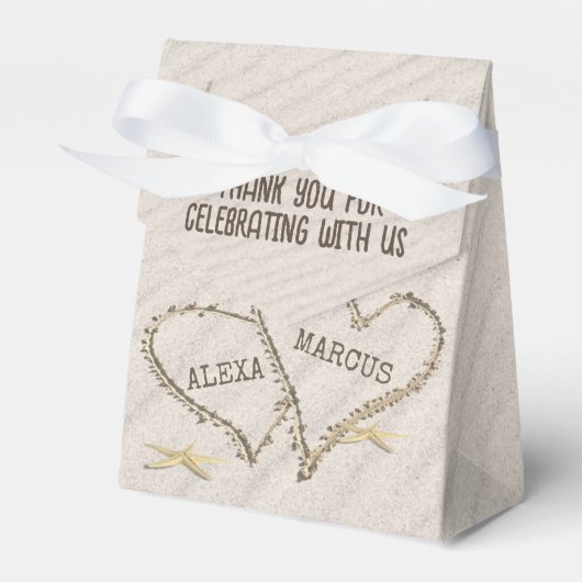 Starfish and Beach Hearts with Names Bedankdoosjes (Voorkant Zijde)