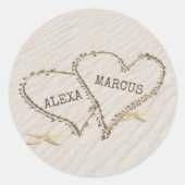 Starfish and Beach Hearts with Names Ronde Sticker (Voorkant)