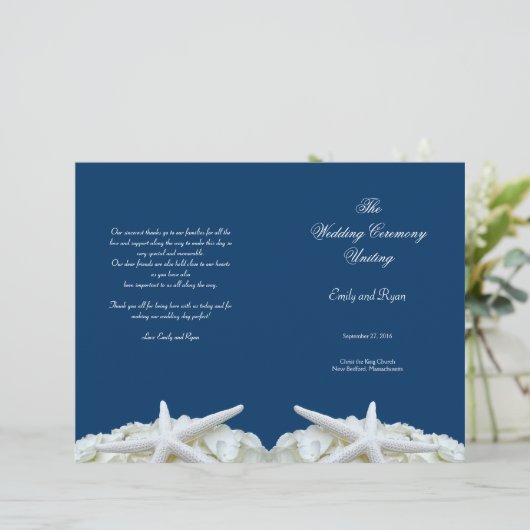 Starfish and Flowers Marine Wedding Programme Modè (Debout devant)