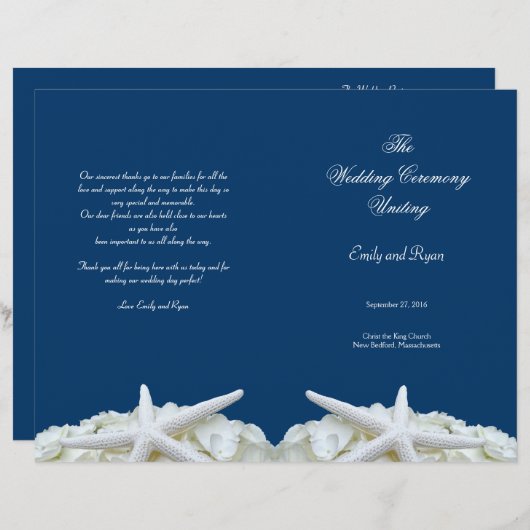 Starfish and Flowers Marine Wedding Programme Modè (Devant / Derrière)