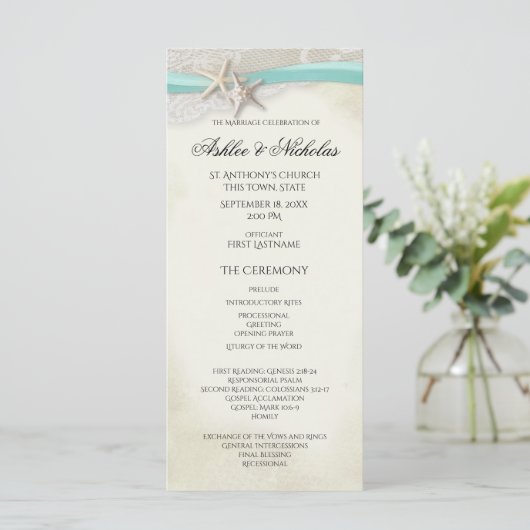 Starfish and Lace  strand Wedding Program Programma (Staand voorkant)