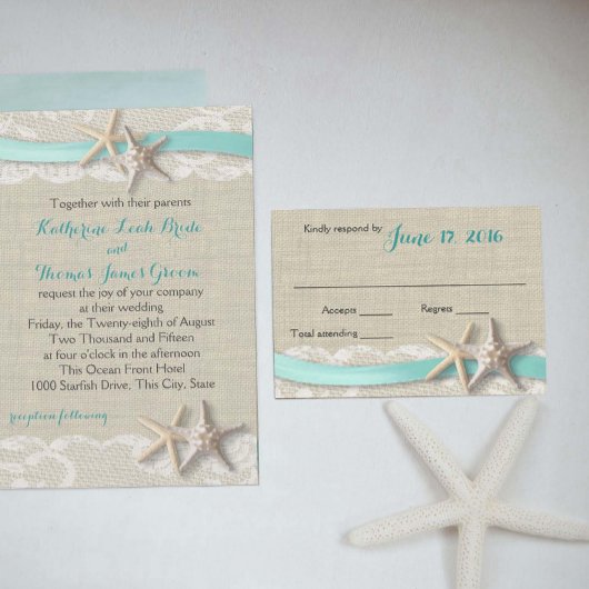 Starfish and Ribbon Beach Aqua RSVP