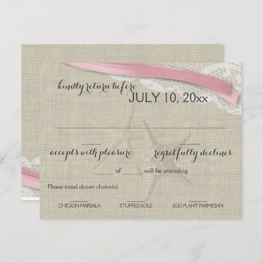 Starfish and Ribbon Beach Rose RSVP (Devant / Derrière)