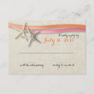 Starfish and Ribbon Coral and Pink Response RSVP Kaartje