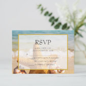 Starfish and Seashells on the Beach Weddiong RSVP (Staand voorkant)