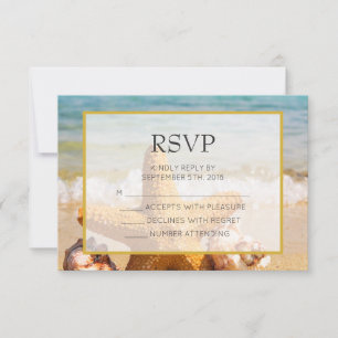 Starfish and Seashells on the Beach Weddiong RSVP Kaartje