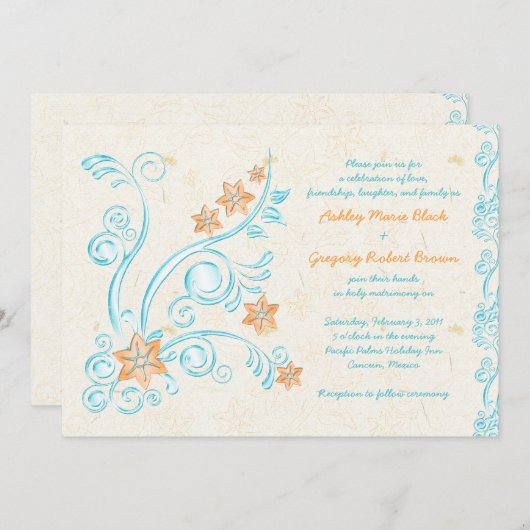 Starfish and Water Destination Wedding Invitation (Devant / Derrière)