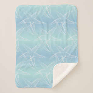 Starfish Aqua Blue Beach Sherpa Blanket Deken