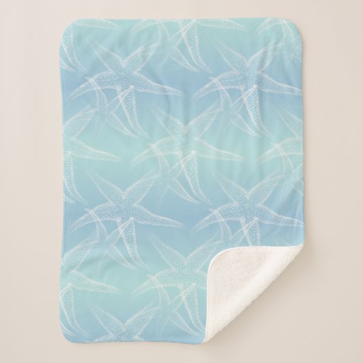 Starfish Aqua Blue Beach Sherpa Blanket Sherpa Deken (Voorkant)