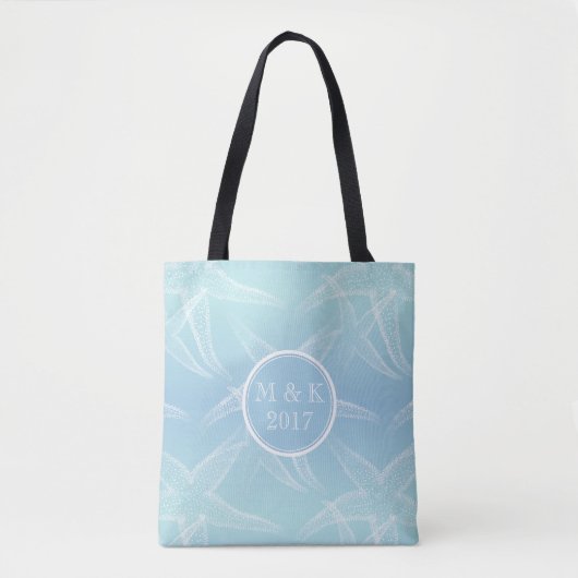 Starfish Aqua Blue Monogram Sac fourre-tout de pla (Devant)