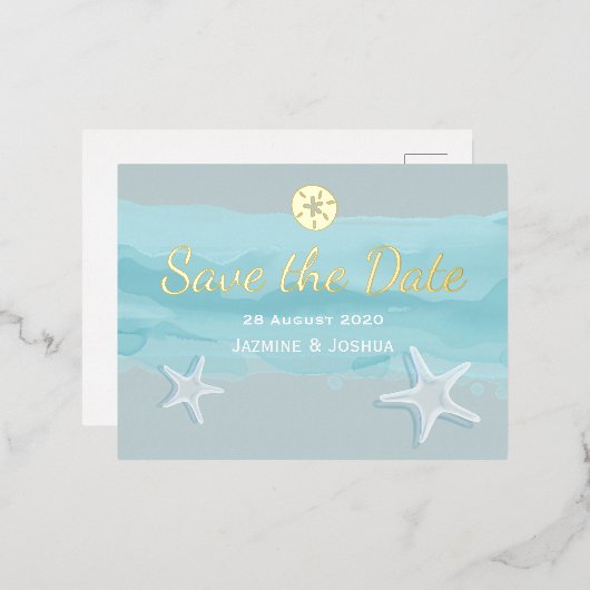 Starfish, aqua waterverf strand /save the date folie uitnodiging briefkaart (Voorkant / Achterkant)