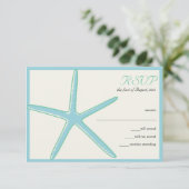 Starfish Aquamarine Wedding RSVP Kaarten (Staand voorkant)