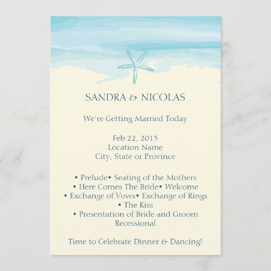 Starfish Beach huwelijksprogramma II Programma (Voorkant)