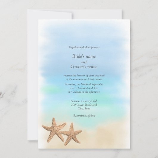 Starfish Beach Theme Wedding Invitting Kaart (Voorkant)