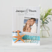 Starfish Beach Weddenschap Foto Save the Date (Staand voorkant)