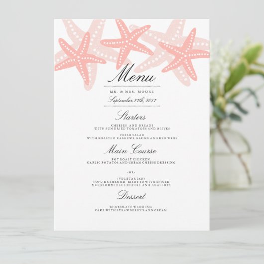 Starfish Beach Wedding Dinner Menu Peach (Debout devant)
