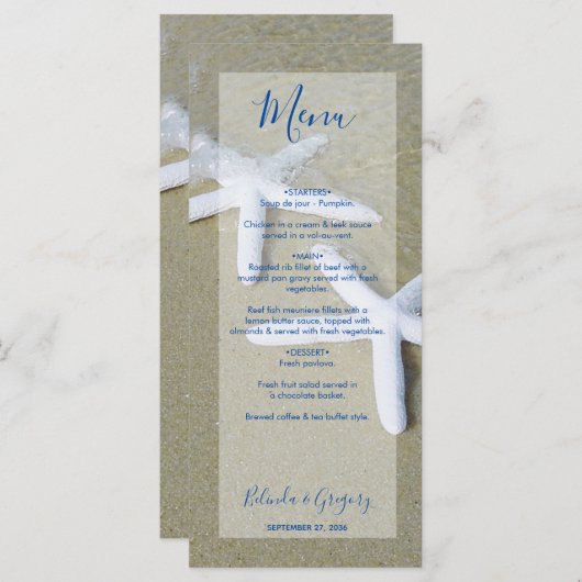 Starfish Beach Wedding Menu (Voorkant / Achterkant)