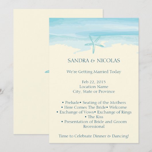 Starfish Beach Wedding Programme II (Devant / Derrière)
