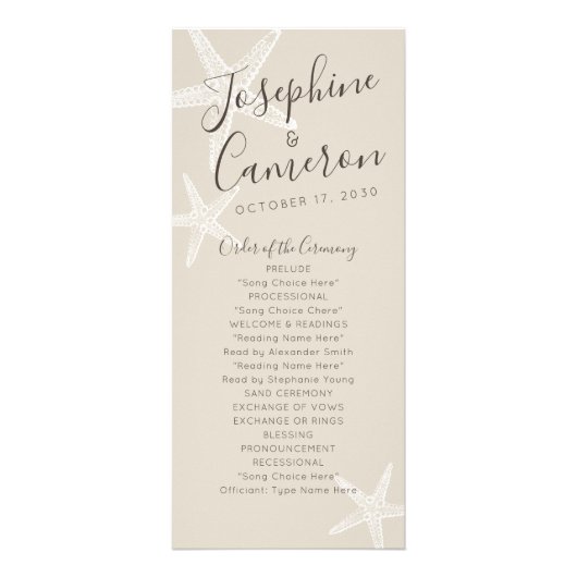 Starfish Beach Wedding Programme - Tan and White Reclamekaart (Voorkant)
