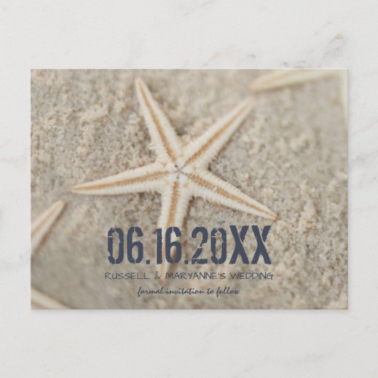 Starfish Beach Wedding Save the Date Briefkaart (Voorkant)