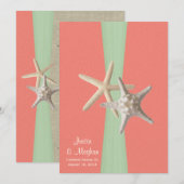 Starfish Beach Wedding Shell Coral Mint Kaart (Voorkant / Achterkant)