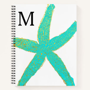 Starfish Blauwgroen Blue Gold Foil Monogramed Init Notitieboek