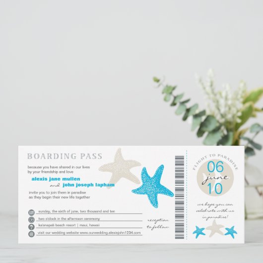 Starfish boarding Pass | Weddenschap Kaart (Staand voorkant)