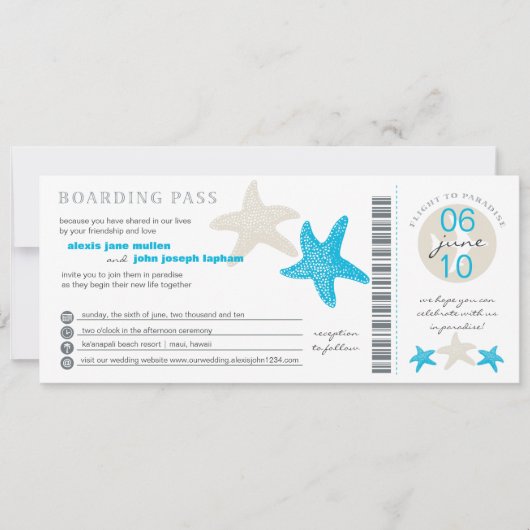 Starfish boarding Pass | Weddenschap Kaart (Voorkant)