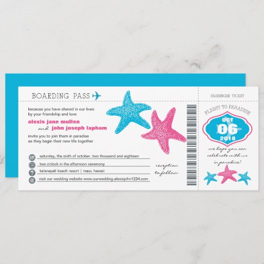 Starfish boarding Pass | Weddenschap Kaart (Voorkant / Achterkant)