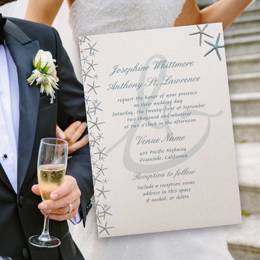 Starfish Border Ampersand Modern Seaside Wedding Kaart