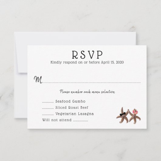 Starfish Bride n Groom Repas Menu Carte RSVP (Devant)