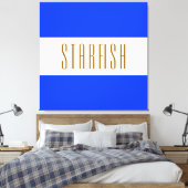 STARFISH Bright Royal Blue White Seaside Stripes Canvas Afdruk (Insitu (Slaapkamer))