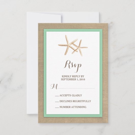 Starfish Burlap Beach Mariage tropical RSVP (Devant)