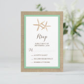 Starfish Burlap Beach Tropische bruiloft RSVP Kaartje (Staand voorkant)