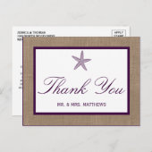 Starfish Burlap Beach Wedding | Kies uw kleur Briefkaart (Voorkant / Achterkant)