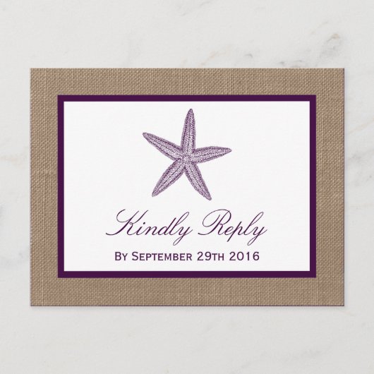 Starfish Burlap Beach Wedding | Kies uw kleur Uitnodiging Briefkaart (Voorkant)