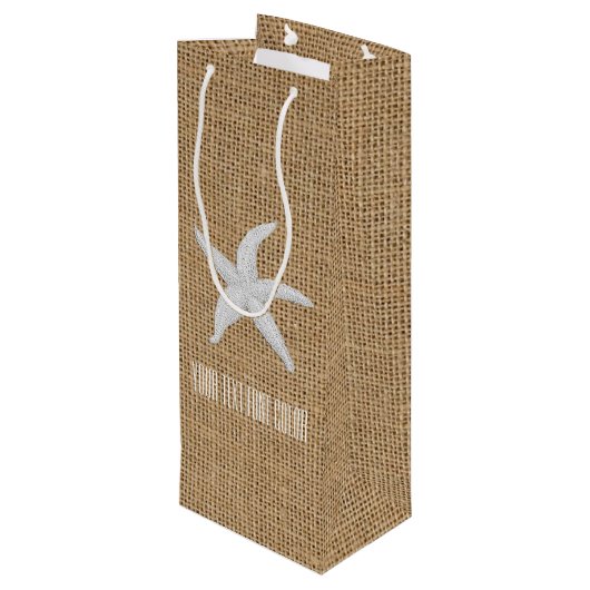 Starfish Burlap personaliseren Wijn Cadeautas (Achterkant Gekanteld)