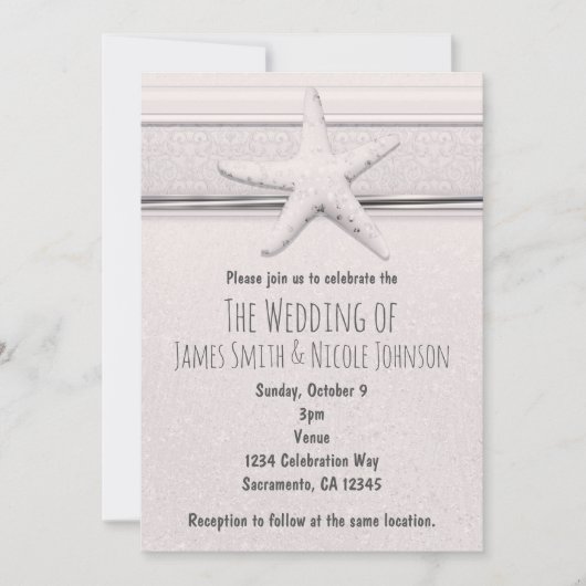 Starfish Classique Plage Blanc Mariage Invitation (Devant)