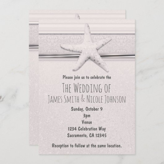 Starfish Classique Plage Blanc Mariage Invitation (Devant / Derrière)