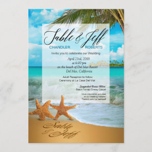 Starfish Couple Faux Vellum Overlay Wedding Kaart
