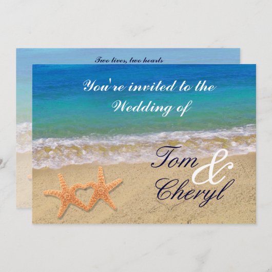 Starfish Couple Ocean Beach Invitations de mariage (Devant / Derrière)