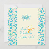 Starfish + damask/aqua Wedding Invitations (Devant)