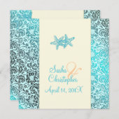 Starfish + damask Wedding Invitting Kaart (Voorkant / Achterkant)