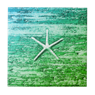 Starfish Driftwood Blue-Green Waterverf Tegeltje