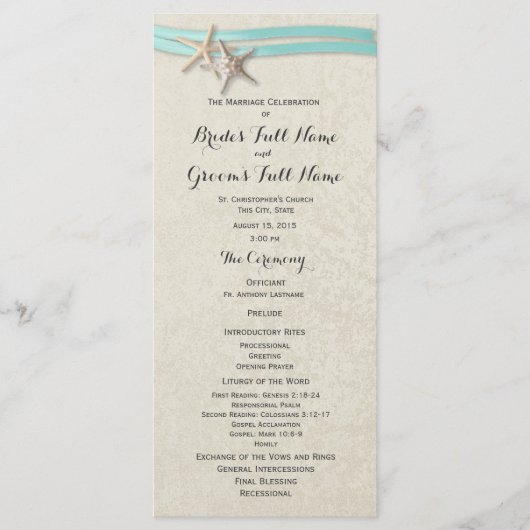 Starfish en Aqua Ribbon huwelijksprogramma Programma (Voorkant)