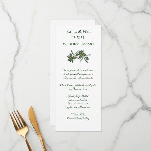 Starfish et Holly Tall, menu Mariage de Noël (Devant/Arrière en situation)
