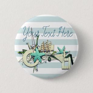 Starfish, Gevist net & Tall Ship Nautical Ronde Button 5,7 Cm