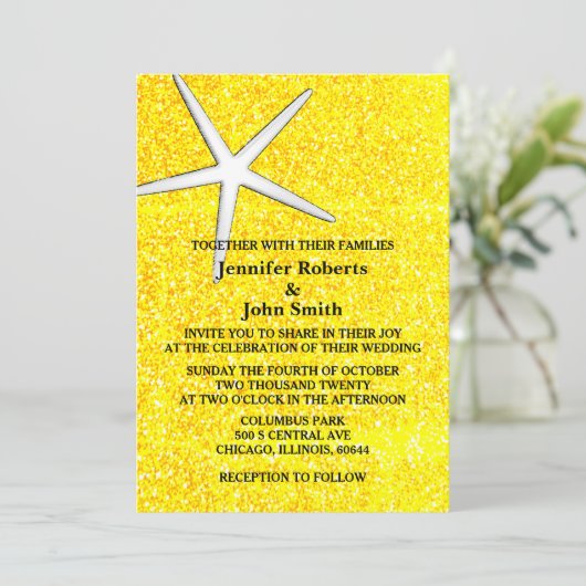 Starfish Gold Glitter Beach Royal Weddenschap Kaart (Staand voorkant)