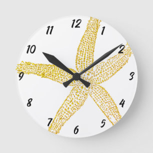 Starfish Gold Glitter Geel Wit Strandhuis Ronde Klok